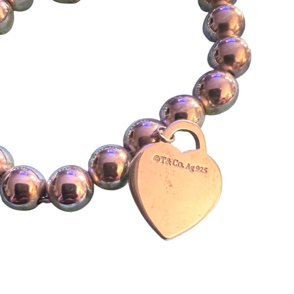 Tiffany & Co Return to Tiffany Heart Tag Bead Bracelet 8mm 7” Sterling w Pouch - Picture 4 of 6